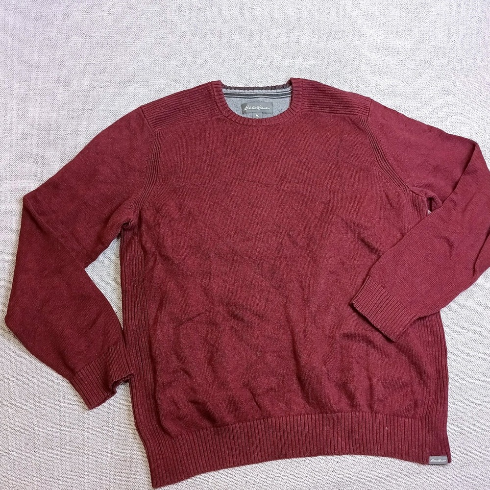 Eddie Bauer Crewneck Sweater Mens TXL Burgundy Excellent Ribbed Cotton Knit